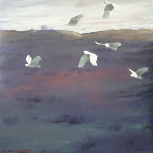 John Mutsaers--White Cockies, oil & acrylic on canvas, 92x92cm