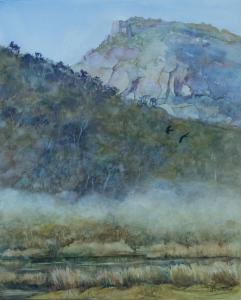 Joy Brentwood--Evening Mist, Tidal River. Watercolour 36.5 x 45cm. Sold