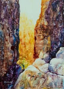 Joy Brentwood--Spirits of the Chasm. Watercolour on Yupo 35 x 49cm. $750