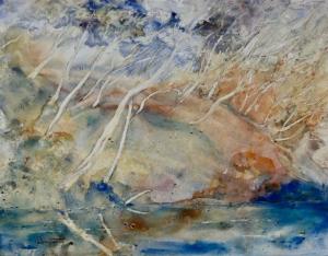 Joy Brentwood--Tidal River Dreaming. Watercolour on Yupo 43 x 31cm. Sold