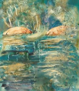 Joy Brentwood--Tidal River Memento 3. Watercolour on Yupo 16 x 18.5cm. $420