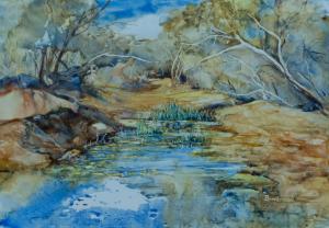 Joy Brentwood--Salt Water Springs, Arkaba. Watercolour on Yupo, 40 x 27 cm. $700